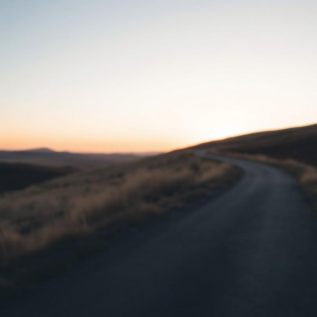 A single winding path bending through a calm landscape at golden hour