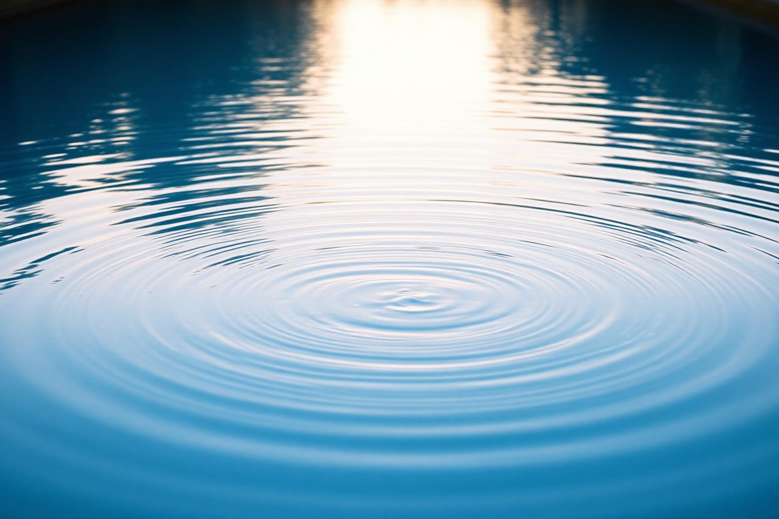 A swimmer's feet at the edge of a still pool just before the first step in.